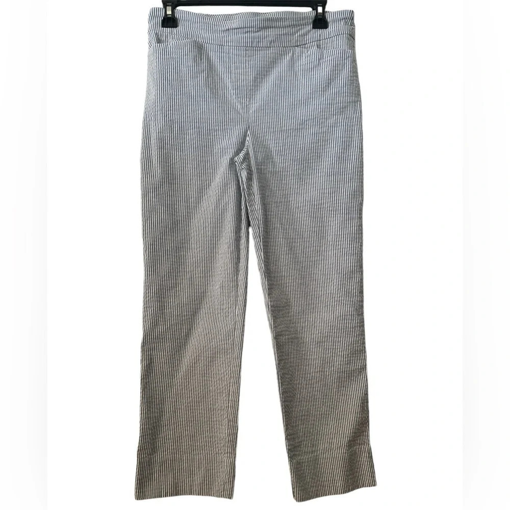 HILARY RADLEY Light Blue & White Stripe Elastic Waistband Medium Pants